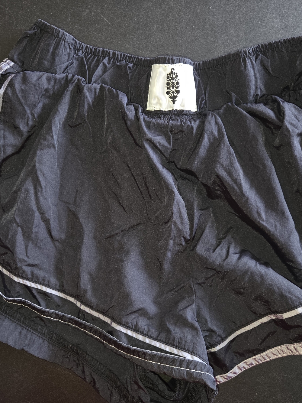 Black Free People Varsity Blues Athletic Running Shorts with White Piping